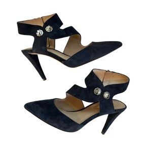 Women Louise et Cie Jara Leather Pearl Detail Pumps Blue Suede Size 5 Heels